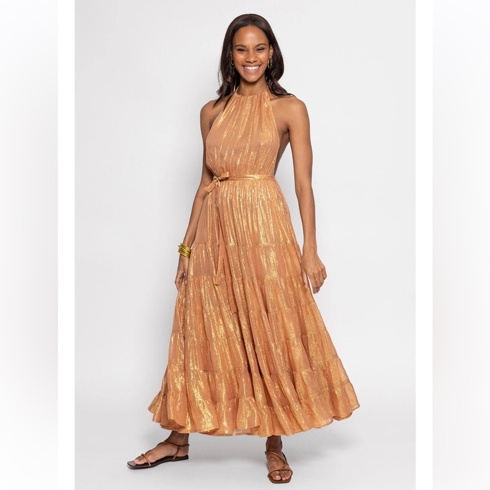 Sundress Sophie Long Dress Gold Halter Maxi Dress Revolve S